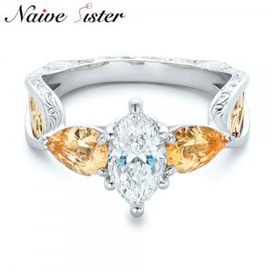 Wedding Rings Two-Tone Engagement Ring Yellow Clear Cubic Zirconia Marquise Stone Romantic Valentines Gift Fashion Love Jewelry Wholesale 230713