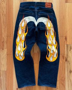 Mens Jeans Trendy Flame Design Sense Printed Hiphop American Street Loose Wideleg Straightleg Pants Casual Trousers 230712
