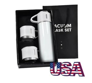 US Stock 500ml Sublimation Vacuum Flask Gift Set Box Vacuum Insulated Thermos Gift Set Stainless Steel 500 ML Vacuum Flask With 3 Lids for Hot Coffee & Tea