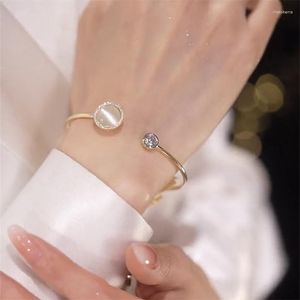 Braccialetto 2023 Trendy Crystal Round Clover Bracciali per gioielli da donna Shiny Openning Female Rotating Flower Hand Accessori regalo