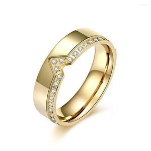 Anéis de casamento em forma de V vintage com pingentes de zircônia cúbica cor de ouro em aço inoxidável joias para mulheres, homens, acessórios anillos