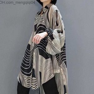 Women's Polos Ultra fine striped chiffon summer shirt Women's shirt 2023 holiday style women's casual loose fitting large shirt 4XL top Z230713