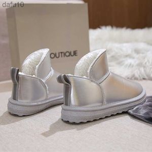 Stivali da neve Pelliccia da donna calda 2023 Nuova pelle autunno e inverno Impermeabile Plus Velluto Scarpe di cotone spesso Stivaletti a tubo corto L230704