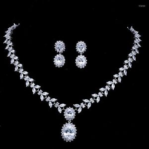 Necklace Earrings Set Classic Gold Cubic Zircon Pearl Bridal Sets Women Party Jewelry Wedding Christmas Gift