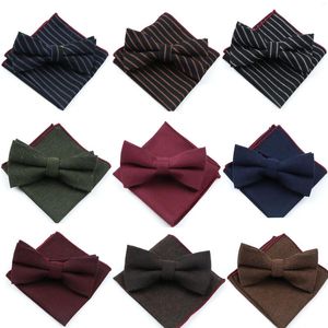 Bow Ties Brand Men's Tie Set Solid Color Wool Bowtie Pocket Square Set Accessories Daily Wear Cravat Wedding Present For Man Wholesale