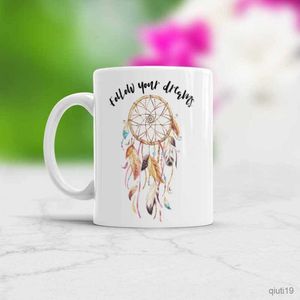 Mugs Follow Your Dreams coffee Cup Dreamcatcher Motivational gift Valentines present for friend 11oz Ceramic Mug R230713