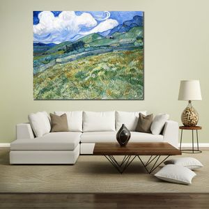 Wheatfield med bergen handmålad Vincent Van Gogh canvas konst impressionistisk landskapsmålning för modern heminredning