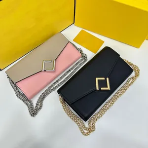 2023 Grey Pink Black Cowhide Flap Women's Wallet Rectangular Appearance Flap Design Metal Chain Shoulder Strap High Quality Brand Fashion Cute Personality Style