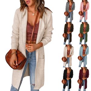 2023 Kadın Sweaters Moda Sonbahar/Kış Yeni Katı Kapşonlu Ceket Kadının Orta Uzunluk Gömlek Uzun Kollu Sweater