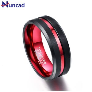 Alianças de casamento NUNCAD vendem 8 mm preto e vermelho anel de carboneto de tungstênio acabamento fosco bordas chanfradas tamanho 7 a 16 joias de qualidade AAA 230713