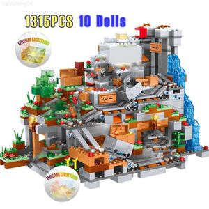 Block 1315 st. Kompatibla inglys My Worlds Building Blocks Mountain Cave Villages Figurer 21137 Model Building Children Toys L230713