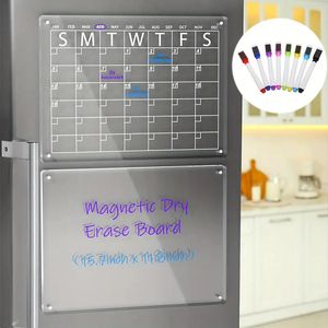 2 Stück Acryl magnetische trocken abwischbare Tafel Kalender für Kühlschrank, klarer magnetischer Kalender 15,7 