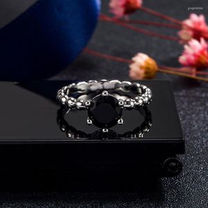Кластерные кольца 925 Стерлинговое серебряное происхождение обсидианское кольцо для женщин обручальные кольцом