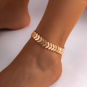 Anklets purui enkla metallkedja kvinnor anklet kronblad form länk på ben armband smycken sommar strand fotparti kvinna