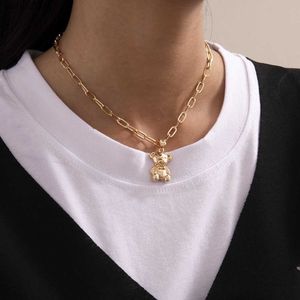 Fashion Statment Simple Metal Bear Pendant Necklace for Women Men Vintage Thin Chain Female Fashion Jewelry Gifts Accessories L230704