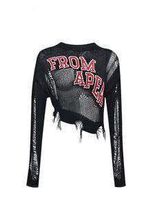 Magliette da uomo Primavera Donna Harajuku Y2k Strappato Crop Top Manica lunga Maglieria Pullover Streetwear Gyaru Moda giapponese Gothic Grunge 230713