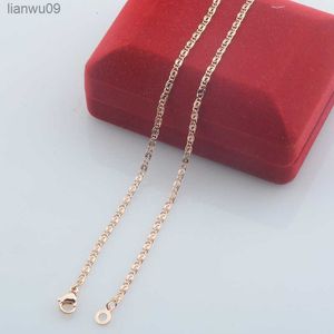 Women 585 Rose Gold Color Small 2mm Snail Link Chains Smart Necklace (ingen röd låda) L230704