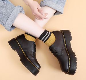 Quad low cut thick soled Martin boots British casual small leather shoes versatile for students tall and slim short boots for women