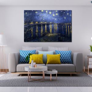 Handgjorda konstverk dukmålningar av Vincent Van Gogh Starry Night Over Rhone Modern Art Kitchen Room Decor