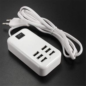 6-Port USB Hub Charging Station 30W Desktop Charger with EU/US AC Adapter, Power Cable Plug, Wall Extension Socket Outlet with Switcher
