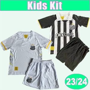 23 24 Santos FC Kids Kit Camisas de Futebol F. JONATAN LEONARDO ANGELO SOTELDO FERNANDEZ E LEONARDO JOAQUIM Home Away Fato infantil Camisas de futebol