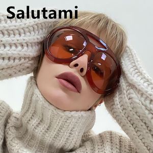 Vintage Double Beam Round Oversized Sunglasses For Women New Fashion Brand Gradient Sun Glasses Female Sexy Brown Shades Party