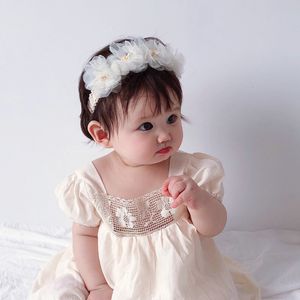 Çocuklar 3d çiçek dantel saç aksesuarları bebek yenidoğan bebek kafa bandı perisi dört çiçek headdress dolun doğum günü prenses saç bantları b428