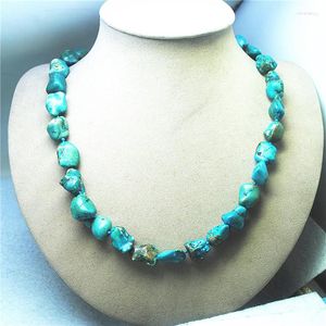 Choker 1PC Nature Blue Turquoise Necklace Knotted Each Beads 10-15MM 63CM Length For Fashion Party Wearring S