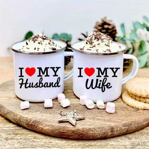 Mugs I Love My Wife Husband Lovers Enamel Coffee Mugs Bachelorette Party Wine Beer Drink Juice Cups Mug Bridal Creative Marry Gifts R230713