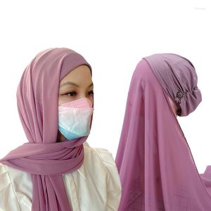 Abbigliamento etnico 2023 Hijab istantaneo Cappellino da donna con bottoni a scialle in chiffon Maschere facili da indossare Copricapo elasticizzato Copricapo