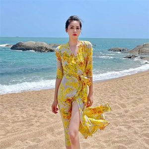 Sanya Beach Resort Wear One Piece Strap Boss Yellow War Robe Dress Kjol 2023 New5mSB