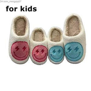 Slipper Children's smiling face lightning blue/pink cute and warm indoor family slippers children's winter shoes Z230713