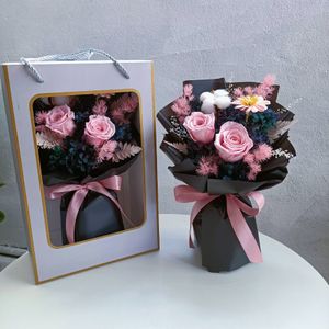 Real Pink Rose Forever Rose Flowers Bouquets Everlasting Rose Preserved Roses Gift Bag Christmas Valentine's Day Birthday Gifts