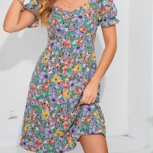 Damen 2023 Frühjahr/Sommer Russische Taille Shredded Flower Kurzarm Dressu318