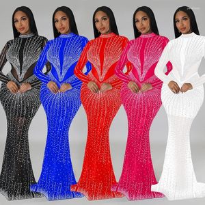 Casual Dresses Wishyear Elegant Bodycon Black Evening Long For Women Sexy Birthday Party Prom Gown Crystal Rhinestone Maxi Mesh Dress