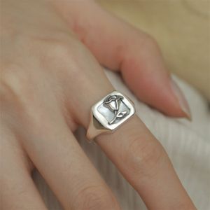 Wedding Rings 925 Sterling Silver Irregular Square Stone Open For Women Female Simple Retro Style Handmade Fine Jewelry Bijoux Birthday 230712