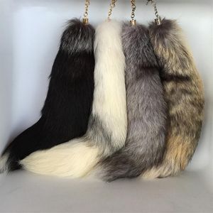 40cm 16 Real Fox Fur Tail Keychians Brinquedo Cosplay Chaveiros Carro Chaveiro Bolsa Charme Borlas 260D