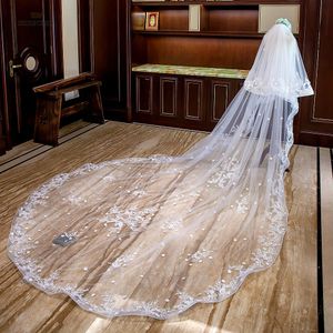 Wedding Hair Jewelry Long Wedding Veils With Comb Two Layers Appliques Bride Veil Lace Edge Tulle Veils Accessories 3m*4m 230713