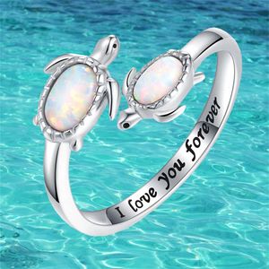 Fedi nuziali JJD polsini aperti regolabili Love Turtle Finger Ring Opal per le donne Gioielli da mare Regalo per la festa della mamma all'ingrosso 230712