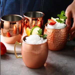 Mugs Moscow mule mug Moscow tweezers cup 600ml304 stainless steel hammer spot light body coated copper-plated black cocktail glass R230713