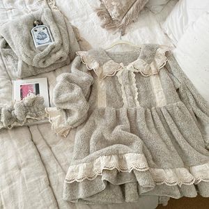 Kadınlar için Swead Gare Kış Pijamaları Set Sıcak Flanel Homewear Nightgown Güzel Gece Elbise Kalın Kadın Peluş Takım XL