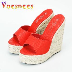 Slippers Comfortable Wedges Casual Slippers Fashion Weave Platform Summer Sandals Snake Print High Heels Pumps est Women Beach Shoes 230713