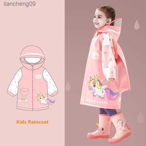 Cute Kids Raincoat Wateproof Children Dinosaur Unicorn Rain Poncho Rain Coat et With Backpack Position Student RainWear L230620