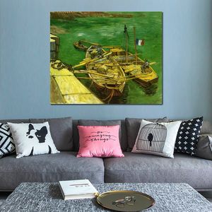Handmade Artwork Canvas Paintings by Vincent Van Gogh Quay with Men Unloading Sand Barges 1888 Modern Art Kitchen Room Decor