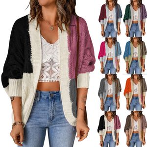 Europe and America Women's Sweaters Wear Contrast Shawl 2023 Autumn and Winter New Knitted Cardigan Sweater