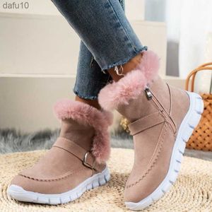 2023 neue Damenstiefel, Winter, flach, verdickt, warm, Plüsch, Schneestiefel, Komfort, Schnalle, modisch, Slip-on, kurz, leicht, Reitstiefel, L230704