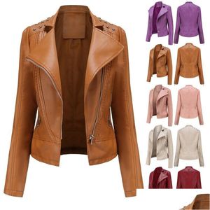 Women'S Jackets Womens Fashion Brand Leather Cool Faux Motorcycle Coat Short Lightweight Pleather Woman Vintage Crop Drop Delivery A Dhq1S