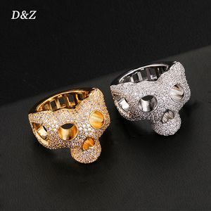 Обручальные кольца D Z Skull Rings в золотом цвете заморожены кубические циркониевые камни хип -хоп персонализированные модные украшения подарки хип -хоп ювелирные изделия 230713