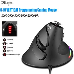 Fareler Zelotes Oyun Fare Dikey Kablolu Optik RGB Masaüstü Dizüstü Dizüstü Bilgisayar PC Gamer 5 Modları 10000dpi C 10 230712