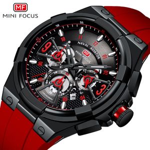 MINI FOCUS Marine-Multifunktions-Quarzuhr für Herren, leuchtender Chronograph, Kalender, Sportuhren, Silikonarmband, relogio masculino